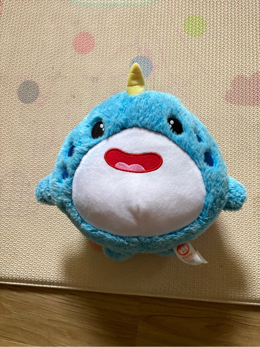 Fiesta Blue Narwhal Plush Pet Toy with Yellow Horn
